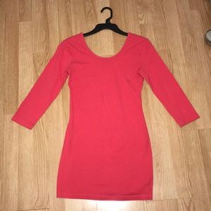 Pink stretchy cotton dress with 3/4 length sleeves
